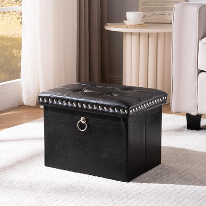 16x12x12 oakvivo Small Storage Ottoman Foot Rest Stool, in Foldable Leather Footstool Storage Bench with Rivet Design
