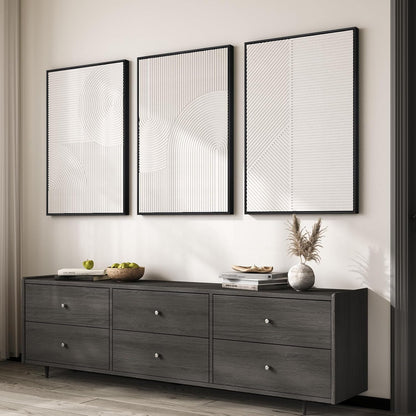 Skiennix Large Framed 3D Textured Abstract Wall Art - Modern White Geometric Decor | 24x36 In, 3 Piece Set