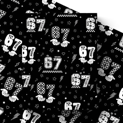 Joviwrap 6 7 Funny Number Wrapping Paper Roll, Black White Graffiti Style Wrapping Paper with Checkered Pattern, Playful Humor Design for 6 7 Fans Teens Birthday Party Supplies, 17 In x 16.4 Ft