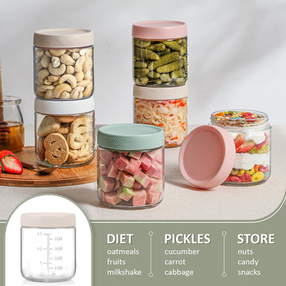 POIKSHARK 4-Pack Overnight Oats Containers with Lids,16 OZ Wide Mouth Glass Jars with Airtight Lids, Mason Jars Glass Food Containers for Snack Spice Sugar Food Prep Yogurt