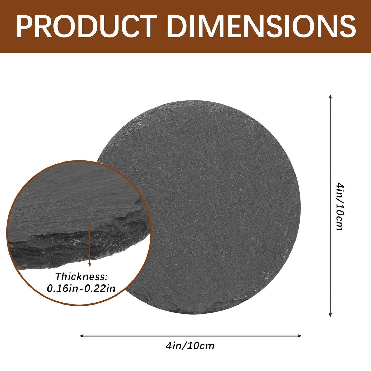 72 PCS Black Natural Slate Coasters Bulk Set 4 Inch Laser Engraving Blanks with Anti Scratch Bottoms for Home, Office, Bar, Gifts Round Coasters