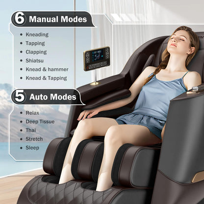 Culanta Massage Chair Full Body, Zero Gravity SL-Track Shiatsu Massage Recliner Chair with Body Scan, Airbags, Foot Rollers, Deep Yoga Stretch, Heating (U1-Brown)