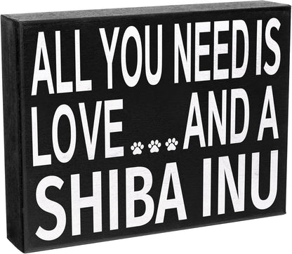 JennyGems Shiba Inu Gifts, All You Need Is Love and a Shiba Inu Wooden Sign, Shelf Decor and Wall Hanging, Made in USA