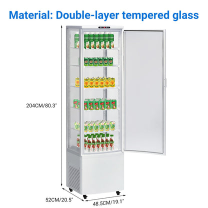 Takywep Commercial Display Refrigerator Case 10.9 Cu.ft, Floor-Standing Display Refrigerator with LED Light & Adjustable Shelves, Fridge Display Cabinet with Casters for Cakes, Coffee, Bakery, Store
