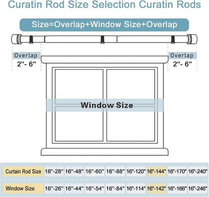 Byondeth Curtain Rods - Adjustable 16 to 144 Inches | 1 Inch Diameter | Black with Aluminium Finials
