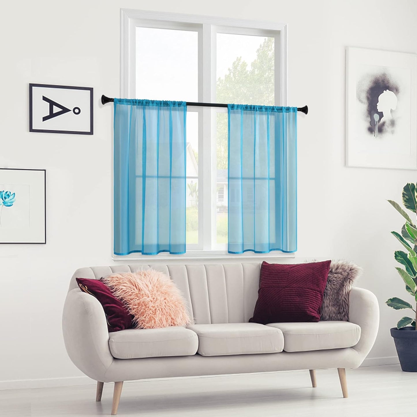 MRTREES Short Sheer Curtains 36 inch Length Kitchen Tier Curtains, Light Filtering Rod Pocket Voile Cafe Curtains, 2
