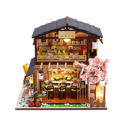 MAGQOO Miniature Dollhouse Kit DIY Dollhouse Kit DIY House Kit Wooden Mini Doll House Kit Creative Room with Dust Cover(Sushi)