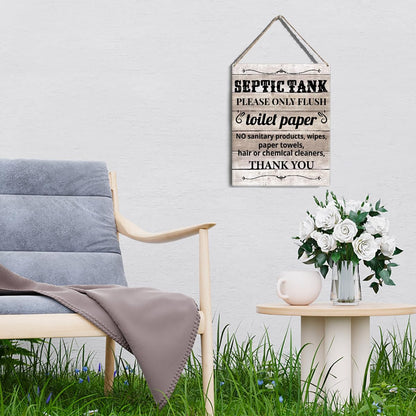 Farmhouse Bathroom Signs Wall Decor Rustic Septic Tank Please Only Flush Toilet Paper Thank You Wooden Hanging Sign for