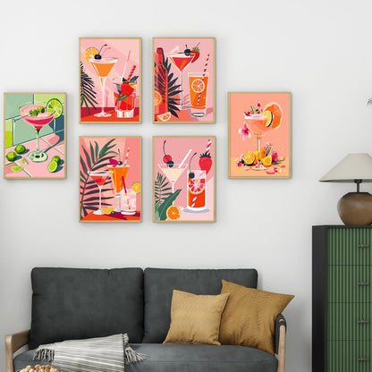 Mosaflare 6 Pack Painting by Numbers Kit for Beginner, Cocktail Adult Paint by Number Kits on Canvas, DIY Acrylic Oil Easy Paint by Number for Home Wall Decor 8X12 inch (Without Frame)