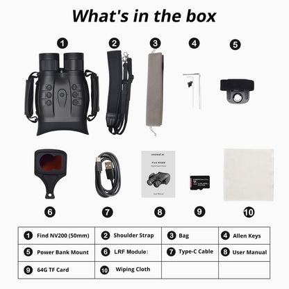 oneleaf.ai Find NV200 LRF 50mm 4K Digital Day/Night Vision Binoculars with Laser Rangefinder