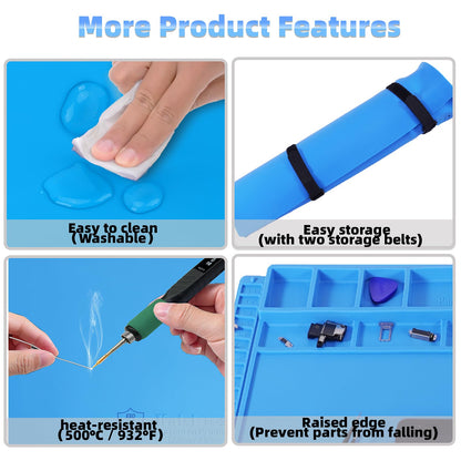 Kaisi Large Anti Static Mat with Grounding Accessories,Heat Resistant Silicone Soldering Mat,Magnetic Work ESD Pad for pc building, Electronics, Laptop, Cellphone Repair Soldering 21.6" x 16.9"