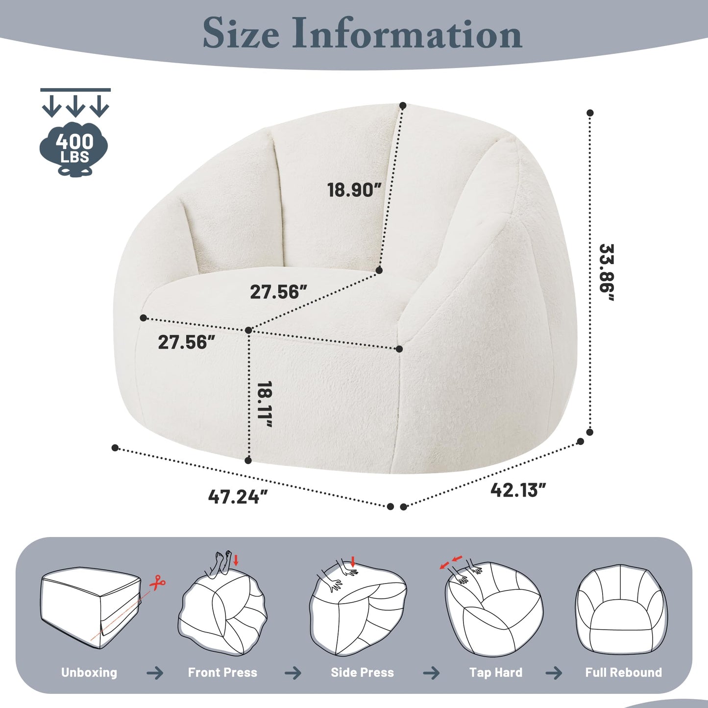 GRANDJOY Oversized Bean Bag Chair with Premium Foam Filling, Comfy Lounger for Adults & Kids, Beige