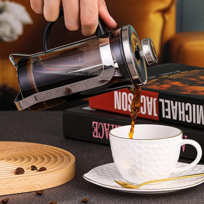French Press Coffee and Tea Maker, 12 Ounce, Classic 304 Stainless Steel, Heat Resistant Borosilicate Coffee Pot