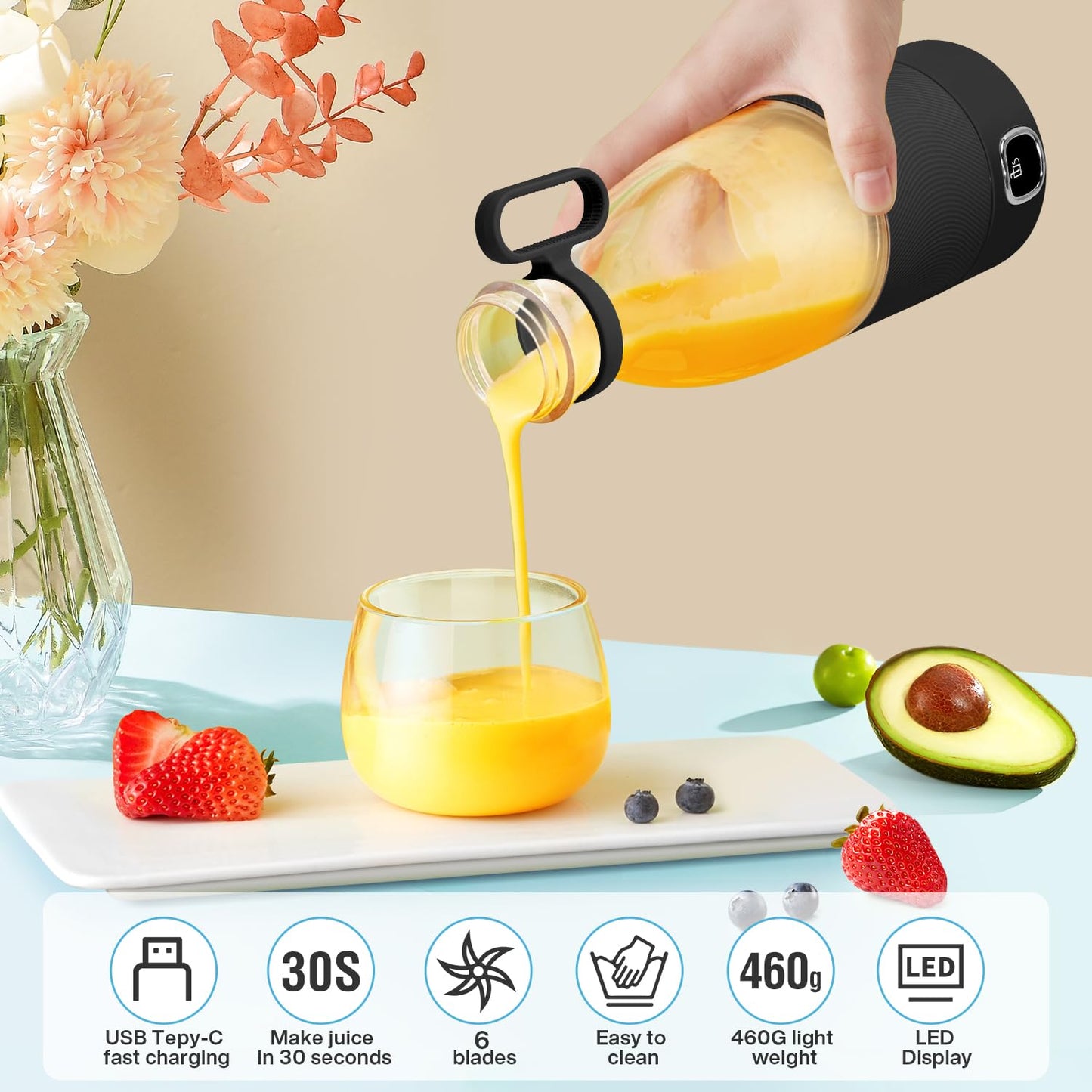 MIAOKE Portable Blender,Fashion Portable Blender for Shakes and Smoothies 11.8 Oz,Magnetic USB Fast Charging Mini Mixer Bottle,Take It for Traveling, Outdoor, Gym, Office, Cars, Gift -PK
