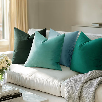 MIULEE Pack of 2 Velvet Soft Solid Decorative Square Throw Pillow Covers - 16x16 Inch Aqua Green