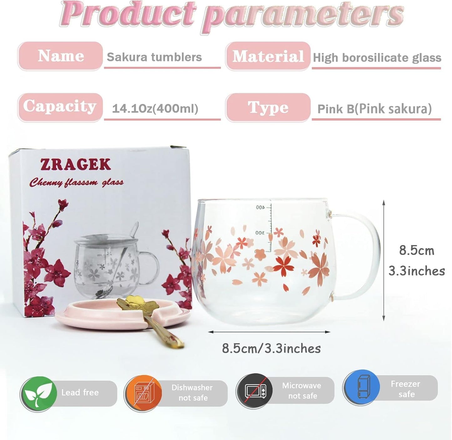 Creative Sakura Cup, Cute Heat-resistant Mug, Borosilicate Glass Coffee Cup, Transparent, Gift (Color: Pink B)