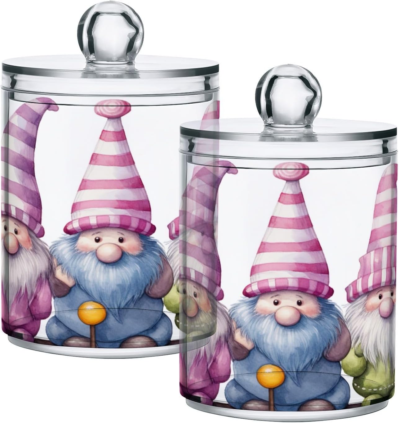 Gnomes Pink 2PC Airtight Transparent Plastic Storage Jar - Food Storage Container for Herbs, Tea, and More