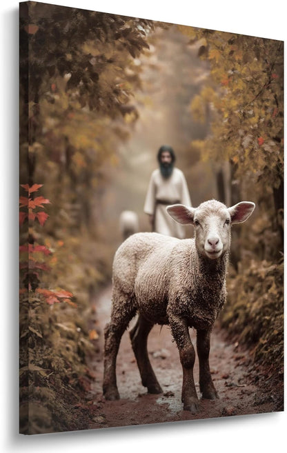Christian Wall Decor | 11" X 15" Jesus And Lamb Art - Perfect For Prayer Rooms & Baptism Gifts