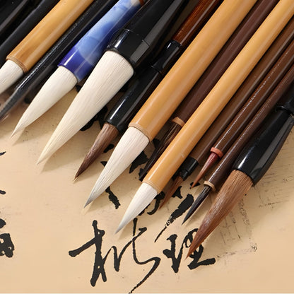 Eorbow 16 Pieces Chinese Calligraphy Brush Set, Sumi Brushes with Roll-up Bamboo Holder, Sturdy Japanese Watercolor Painting Writing Brushes, Kanji Art Drawing Brushes for Beginners