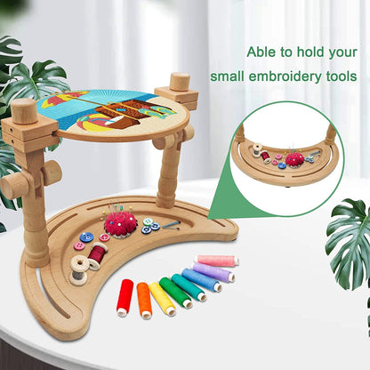 Multifunctional Embroidery Hoop Stand, Rotated Adjustable Embroidery Frame Stand Cross Stitch Stand, Beech Wood Embroidery Hoop Holder for Arts Crafts Sewing Needlework