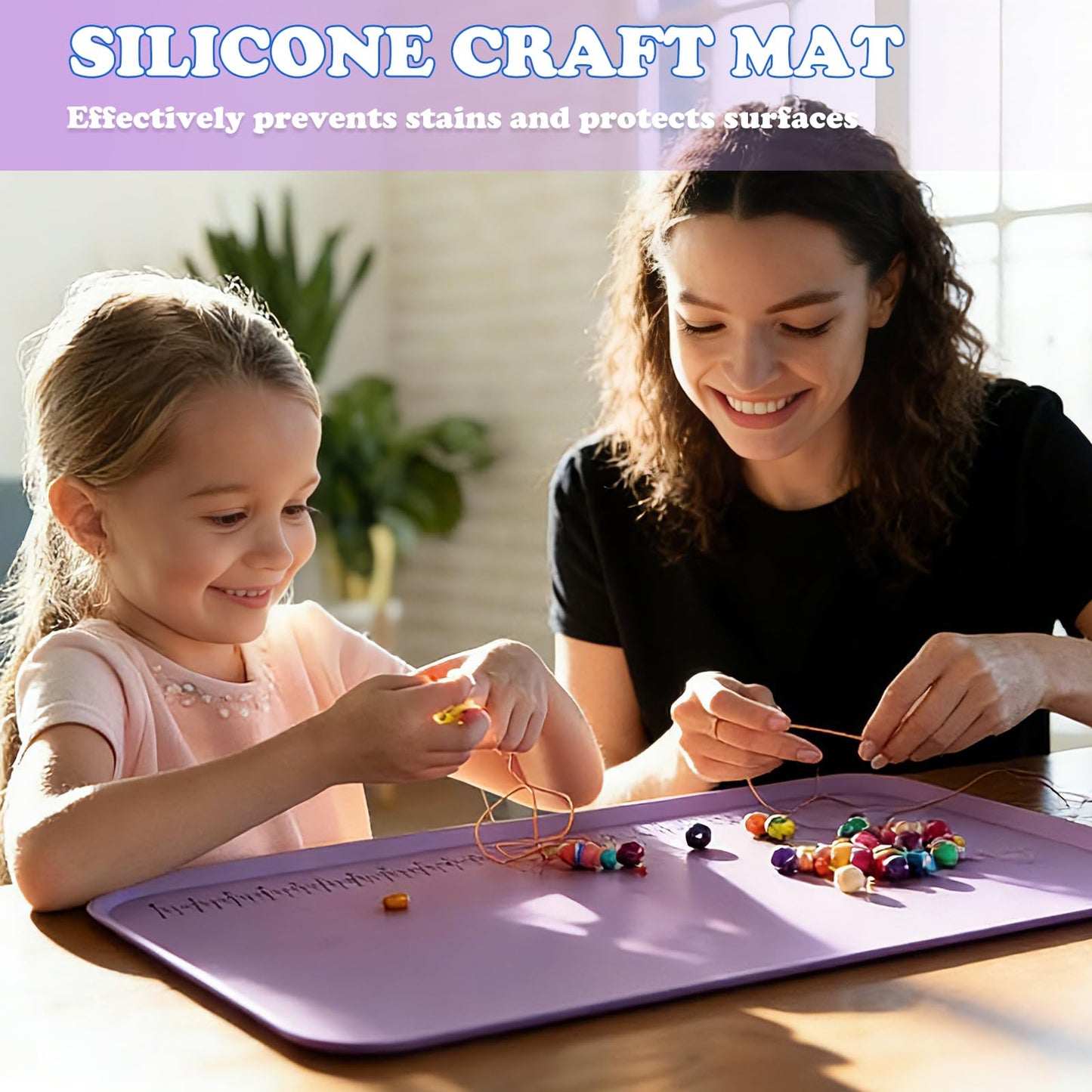 Silicone Art Mat for Crafts, 24" x 16" Silicone Painting Mat with Raised Sides to Stay Tidy, Play Sand, Legos, Slime, Resin & Jewelry-Making, DIY Crafts Mat (Purple)