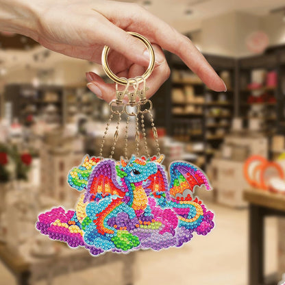 YUE ZHE 6 PCS Diamond Painting Keychains Double Sided Dragon Diamond Art Kits for Adults DIY 5D Painting Keychains Ornaments for Adults Beginners DIY Crafts Decor