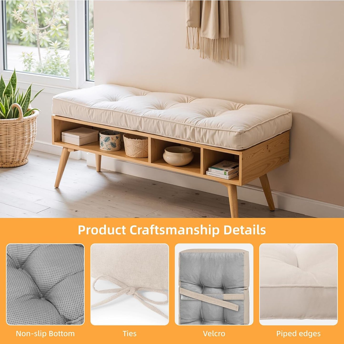Detiblue Custom Tufted Bench Cushion,Bench Seat Cushions for Indoor/Outdoor Furniture,Customizable