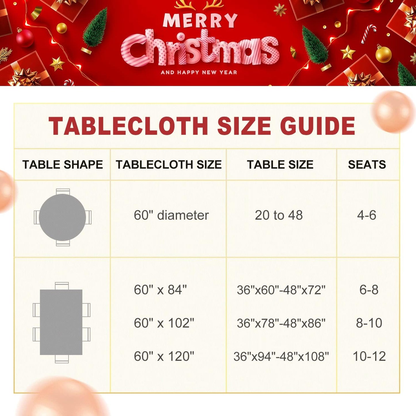 60 Inch LUSHVIDA Christmas Round Table Cloth Washable Water Resistance Holiday Microfiber Tablecloth Decorative Table