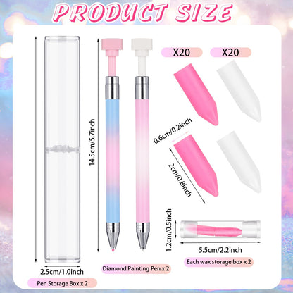 Jutom 2 Pack Diamond Painting Pens with 40 Replacement Wax Pink Wax Diamond Art Accessory with Protective Case Art Pen Tool for Nail DIY Painting Craft Gem(Gradient)