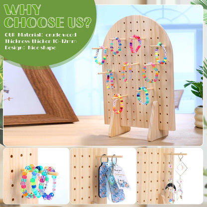 Colingmill 4 Sets Keychain Display Stand Wooden Pegboard Display Stand with 25 Pcs Dowel Rods Oval Bracelet Organizer Holder for Jewelry, Craft Shows, Necklace, Selling, 15.75" x 11.81" (Wood)