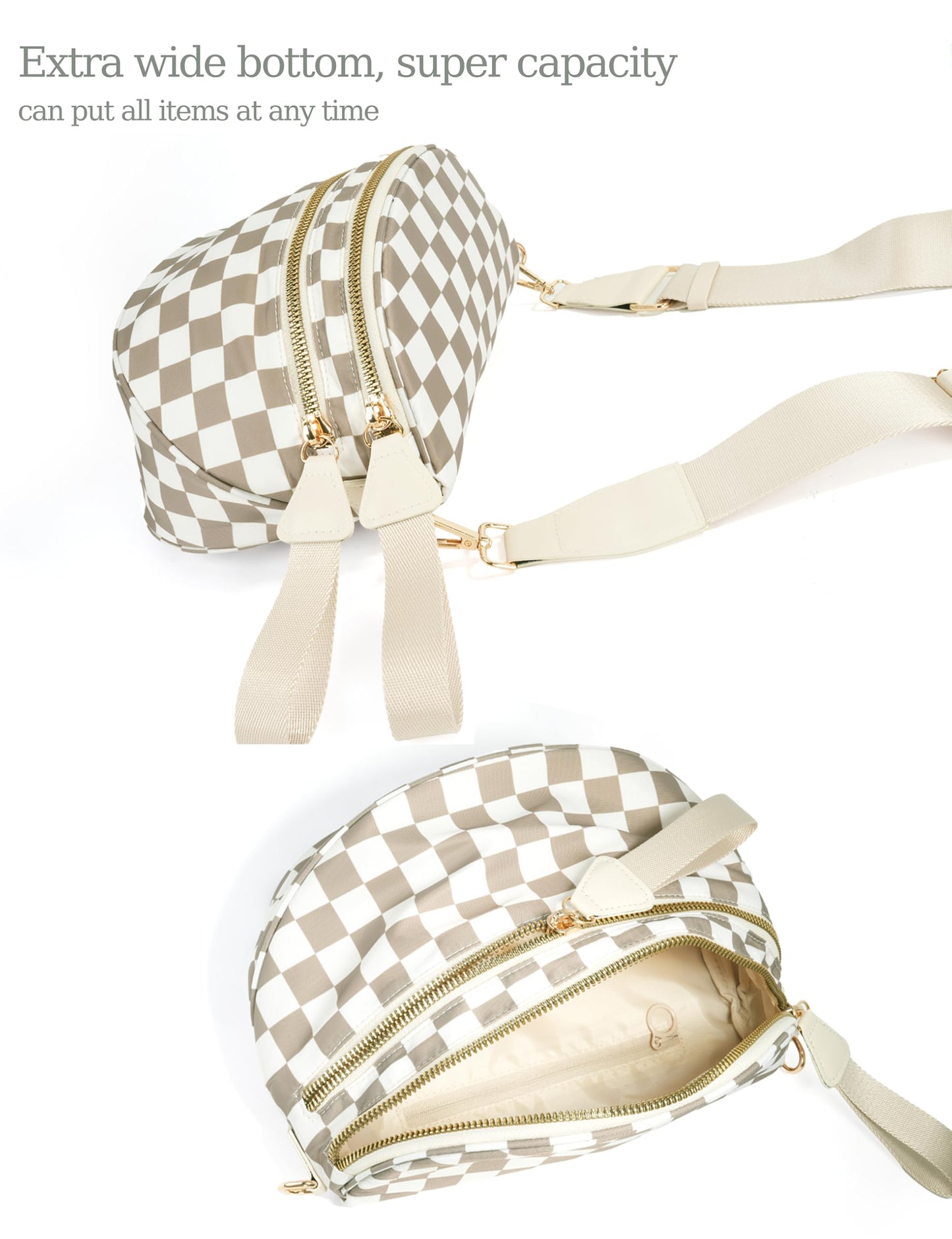 Spacious Checkered Nylon Crossbody Bag Bum Bag Checkered Handbags Wallets for Women