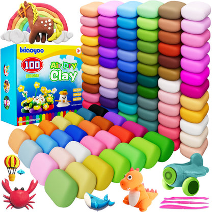 Ixiaoyoo Air Dry Clay, 100 Colors Modeling Clay for Kids, Safe & Non-Toxic, DIY Model Art & Crafts Toys with Sculpting Tools, Home Party Favors, Birthday Toys Gift for Ages 3-12 Boys & Girls