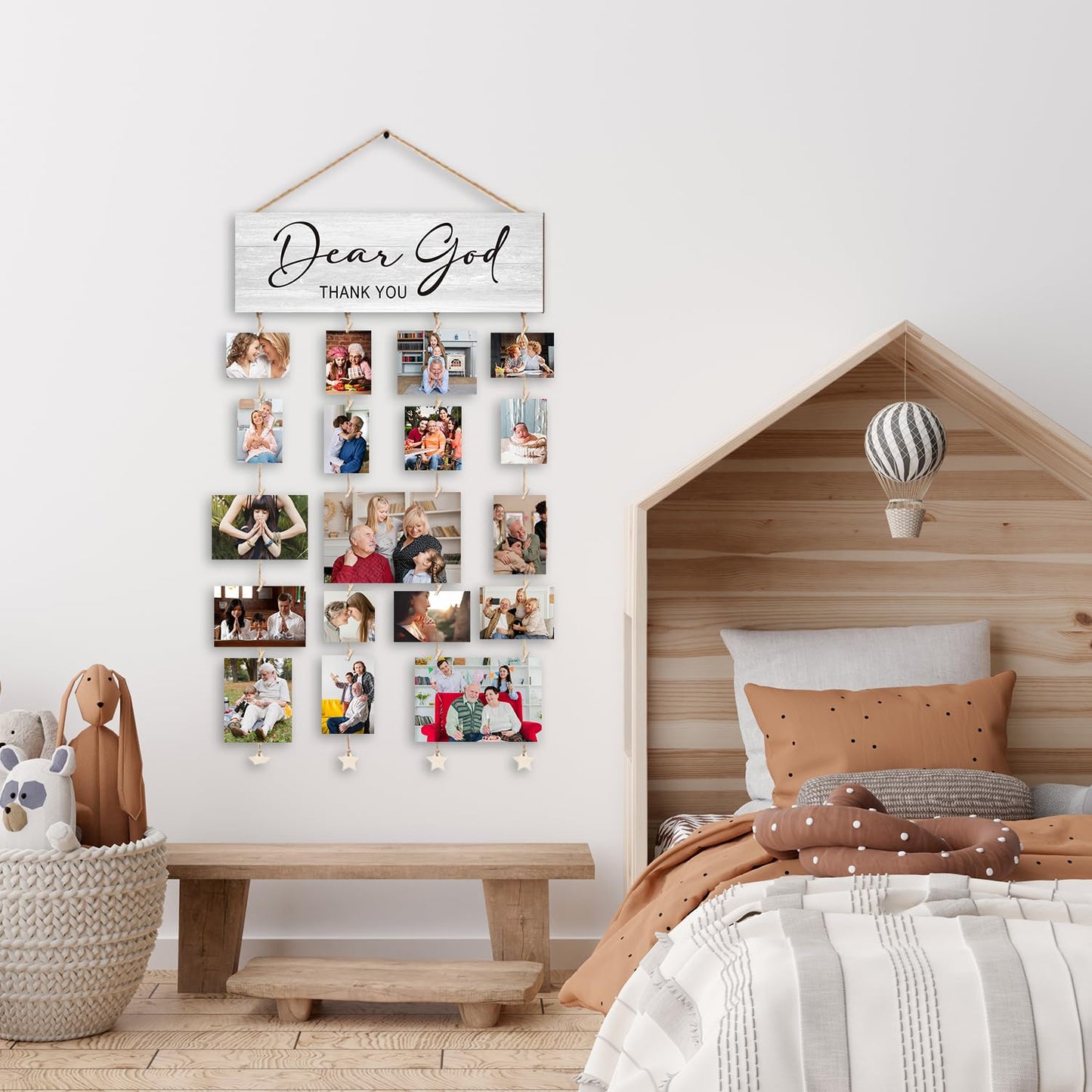 Orchroma Picture Frames Collage Wall Decor,Photo Collage Frame for Wall,Picture Hanging Kit,Christian Wall Art,Bible Picture Board,Dear God Thank You Hanging Photo Display with Clips