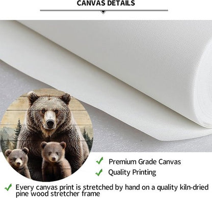 iKNOW FOTO Bear Family Canvas Print - Rustic Forest Wall Art with Black Floater Frame | 20x40'' Ready to Hang