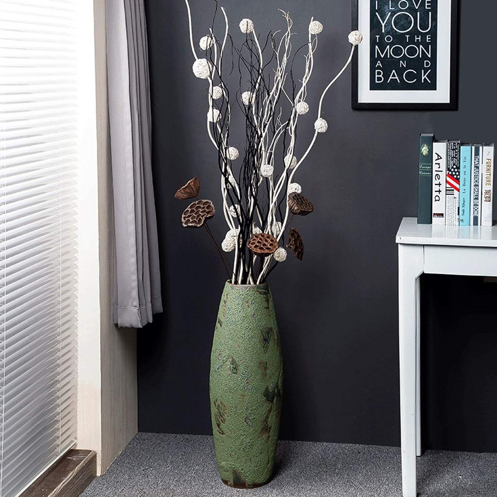 sdneNest Floor Vase Ceramic Handcrafted Living Room Porch Ornaments Dry Flower Arrangement 60cm*13cm*13cm.