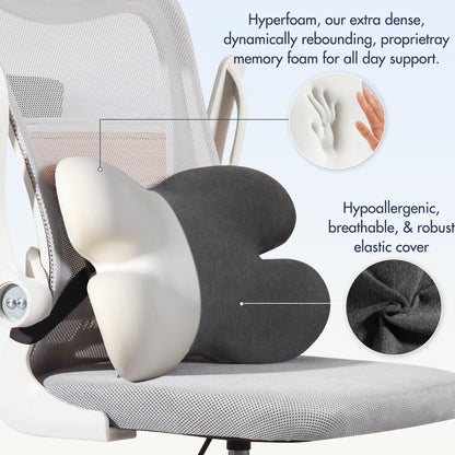 Lumbar Support Pillow for Office Chair, Memory Foam Back Cushion with 3D Mesh Cover for Lower Back Pain Relief