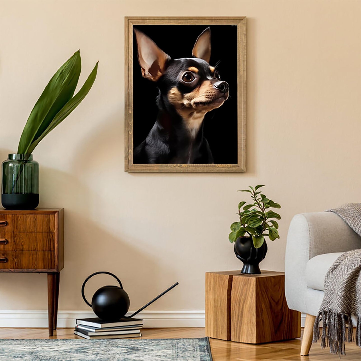 KAYEIUU 5D Cute Chihuahua Dog Diamond Painting Kits, Adorable Black Chihuahua Art for Adults, Full Drill Round Gem Art Home Wall Decor Gifts 12x16 inch