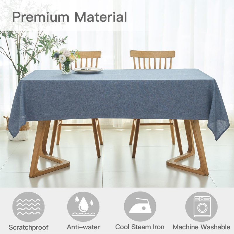 maxmill Rectangle Linen Textured Tablecloth Waterproof Spillproof Wrinkle Free Washable Fabric Table Cloth Kitchen Dining Tabletop Decoration Table Cover for Holiday Party, 52 x 70 Inch, Demin Blue