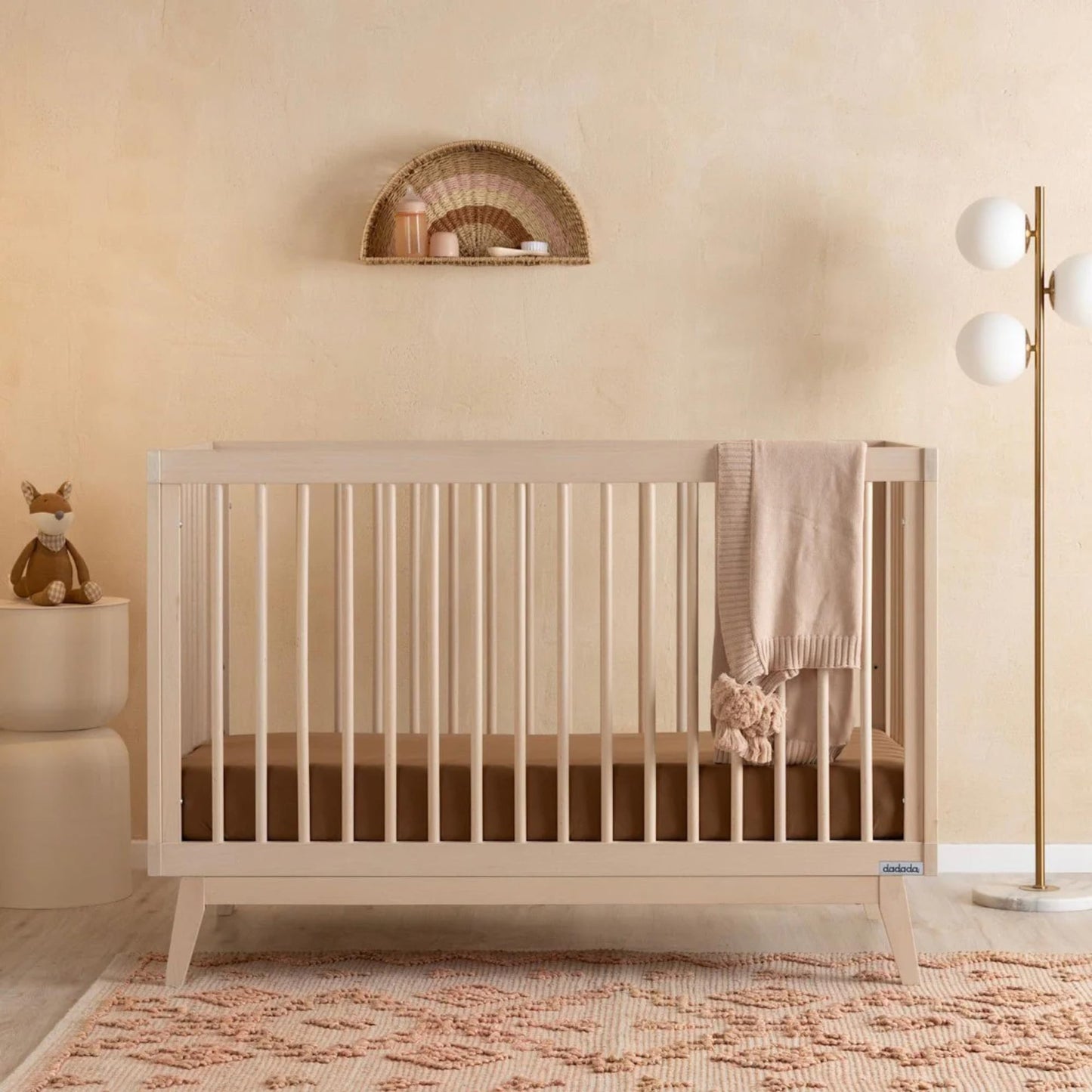 dadada Baby Soho 3-in-1 Convertible Wooden Crib to Toddler Bed - Made in Italy, GREENGUARD Gold Certified, Baby-Safe Finish, Handcrafted Beechwood, Modern Design, 3 Adjustable Heights (Washed Natural)