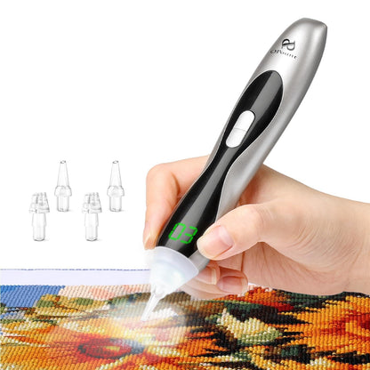 Diamond Art Kits for Adults, Electric Diamond Art Pens with Light, 3 Suction & 3 Brightness Levels, Wireless & Rechargeable Diamond Painting Pen, LED Display, Vacuum, Quiet, Ergonomic (Silver)