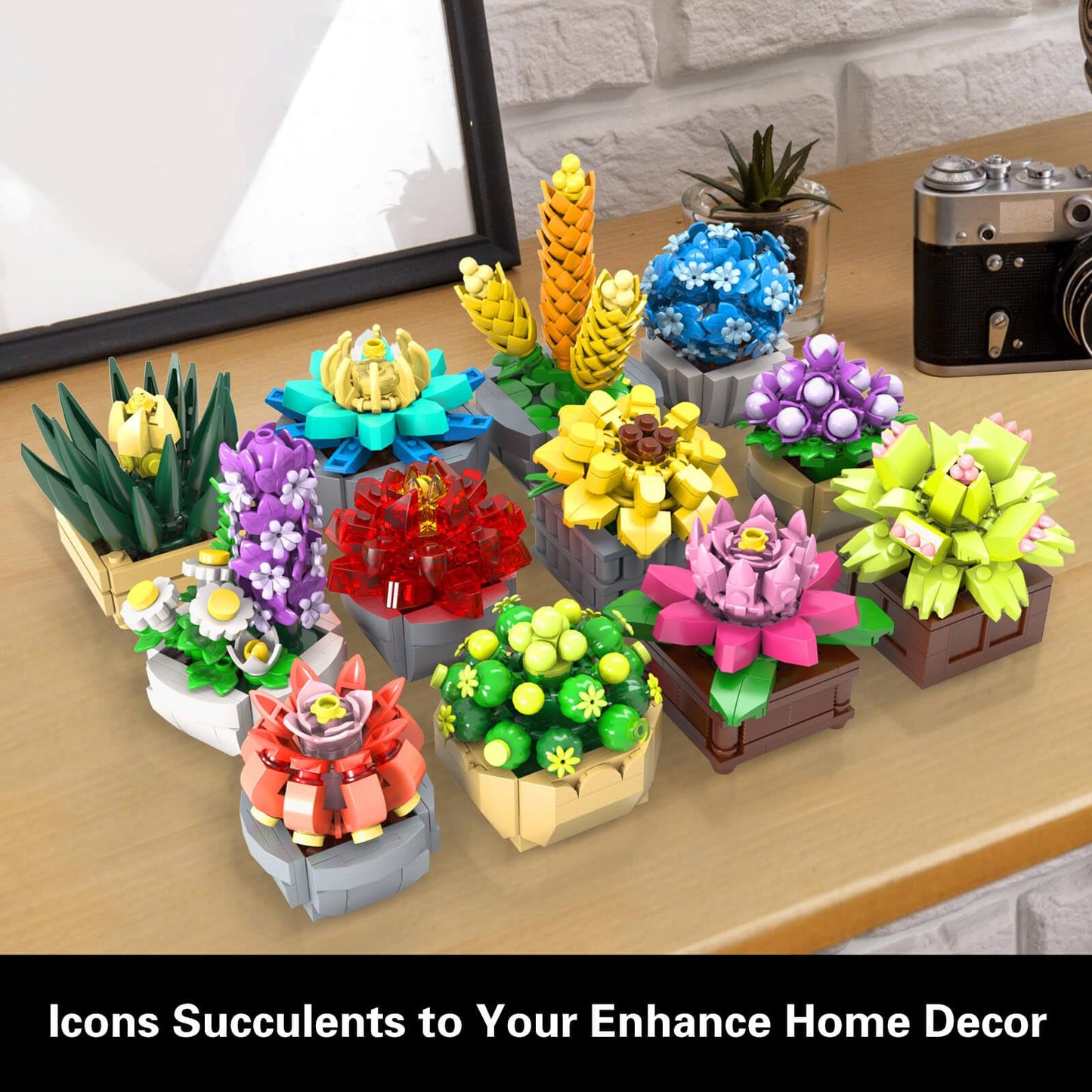 Succulents Set for Adults Building Sets, 12 Plants, Home Decor, Birthday Gifts for Women, Creative Housewarming Gifts, Botanical Collection, Flowers Succulents Artificial Plant Kit (1174 piece)
