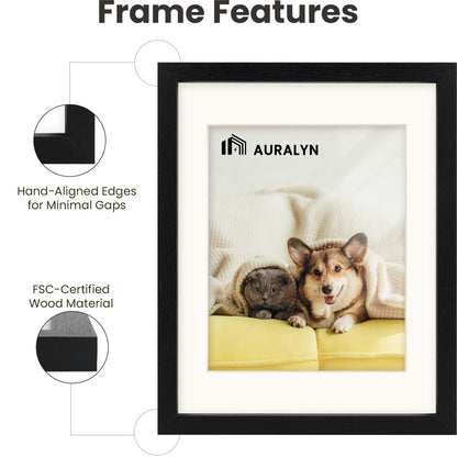 AURALYN Wall Frames 11x14 Picture Frame Set of 3 – Fits 8x10 with Mat or 11x14 Without Mat – Wood Grain, Easy to Hang, Finger-Friendly, Includes Hanging Kit (Black Frames, 3 Pack)