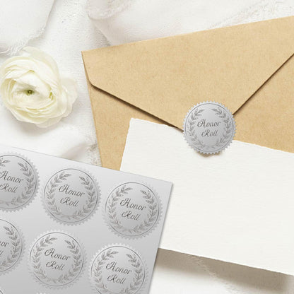 CRASPIRE 408pcs 2 Inch Honor Roll Silver Foil Stickers Garlands Graduation Season Silver Embossed Envelope Seals Stickers Round Self Adhesive Stickers Medal Decoration Label for Gift Packaging