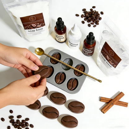 DIY Coffee Soap Making Kit for Beginners, Complete Handmade Craft Set with Coffeebean Molds, Soap Base, Foaming Agent, Sweet Almond Oil, Coffee Fragrance, Gift Ready