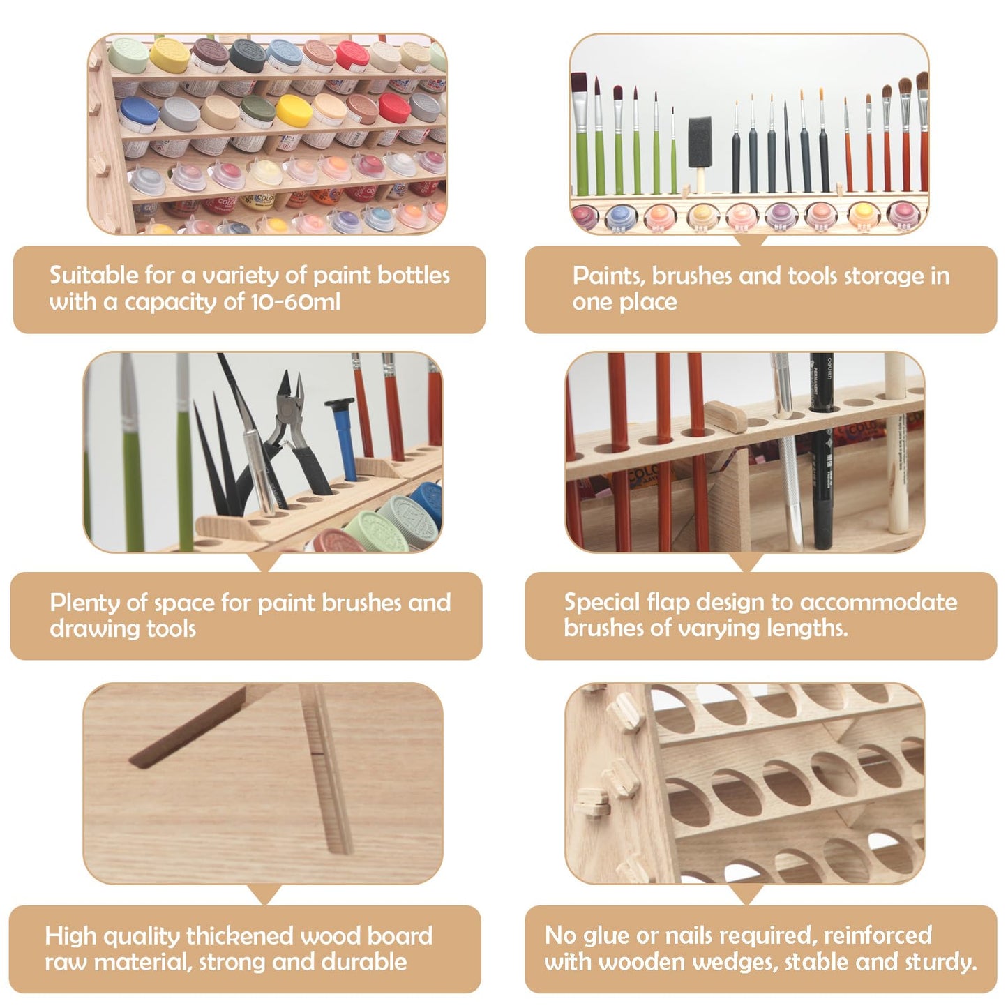 ARFETIGO Extra Large Wooden 9-Tiers 99 Bottles' Capacity Wooden Paint Organizer & Paint Brush Rack for Acrylic OIL Craft Hobby Mini Model Painting Organizer for Artists (Vertical)