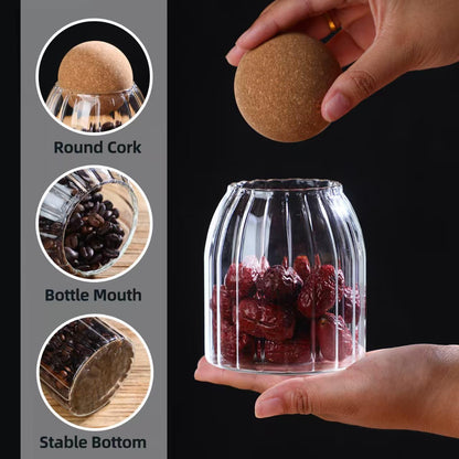 Glass Storage Jar with Ball Cork Lid, Clear Glass Canisters with Cork Ball,3Pcs High Borosilicate Glass Sealed Jar 16oz 26oz 36oz, Used for Storing Candies, Salt, Tea, Seasonings, Cookies, etc
