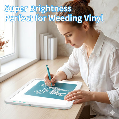 TOHETO A4 Rechargeable Led Super Bright Light Pad Powered by 3500mAh Lithium Battery for Weeding Vinyl Tool, Portable Wireless Light Board/Box for Tracing, Diamond Painting, Sketching & Drawing