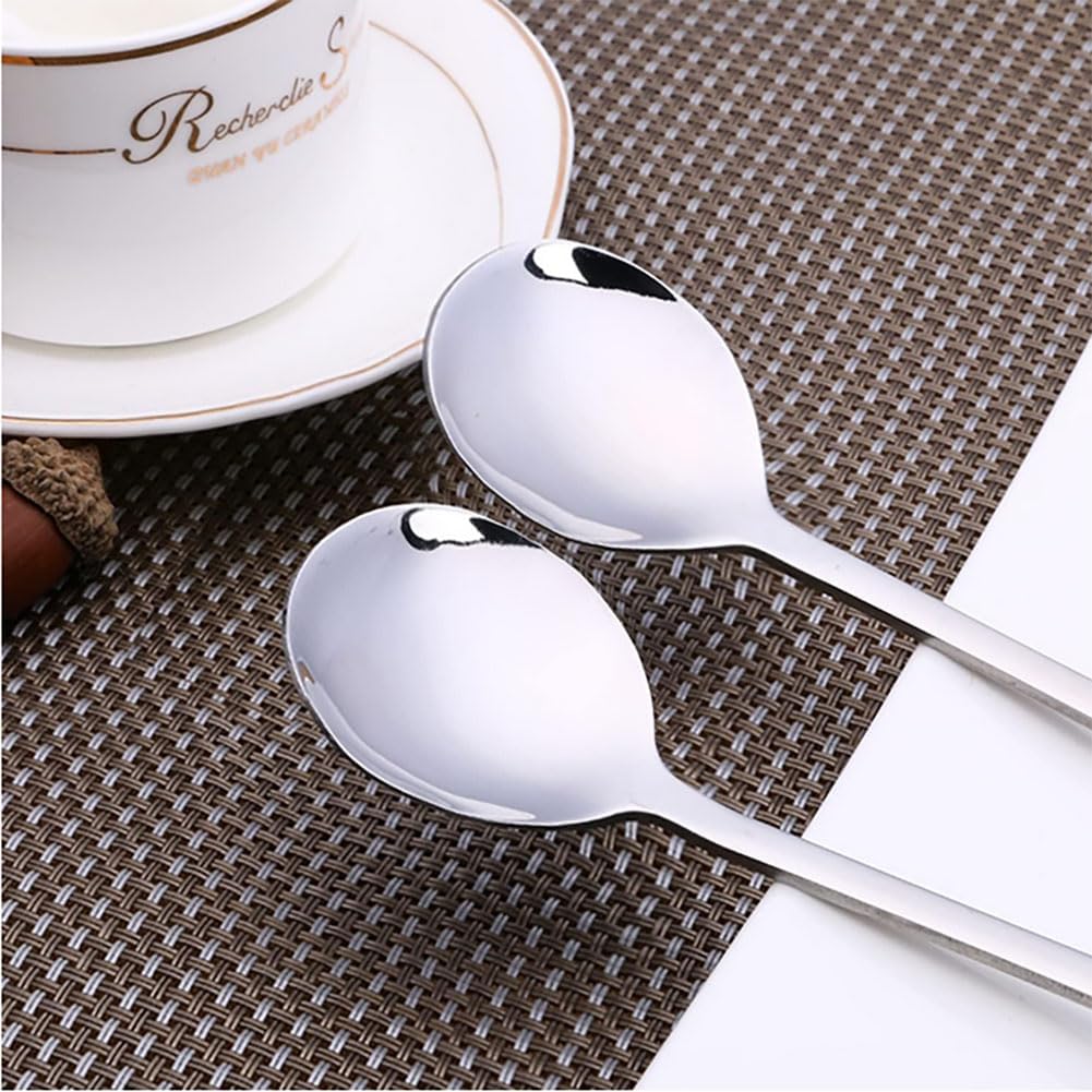 2 Pieces Korean Soup Spoons, Long Handle Stainless Steel Rice Spoon for Home or Restaurant Use