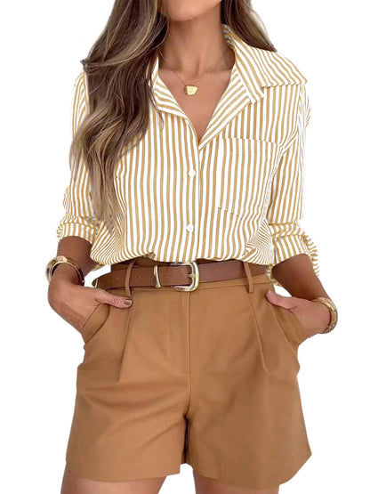 siliteelon Striped Button Down Shirts for Women Dress Shirts Long Sleeve Casual Collared Office Work Shirt with Pocket