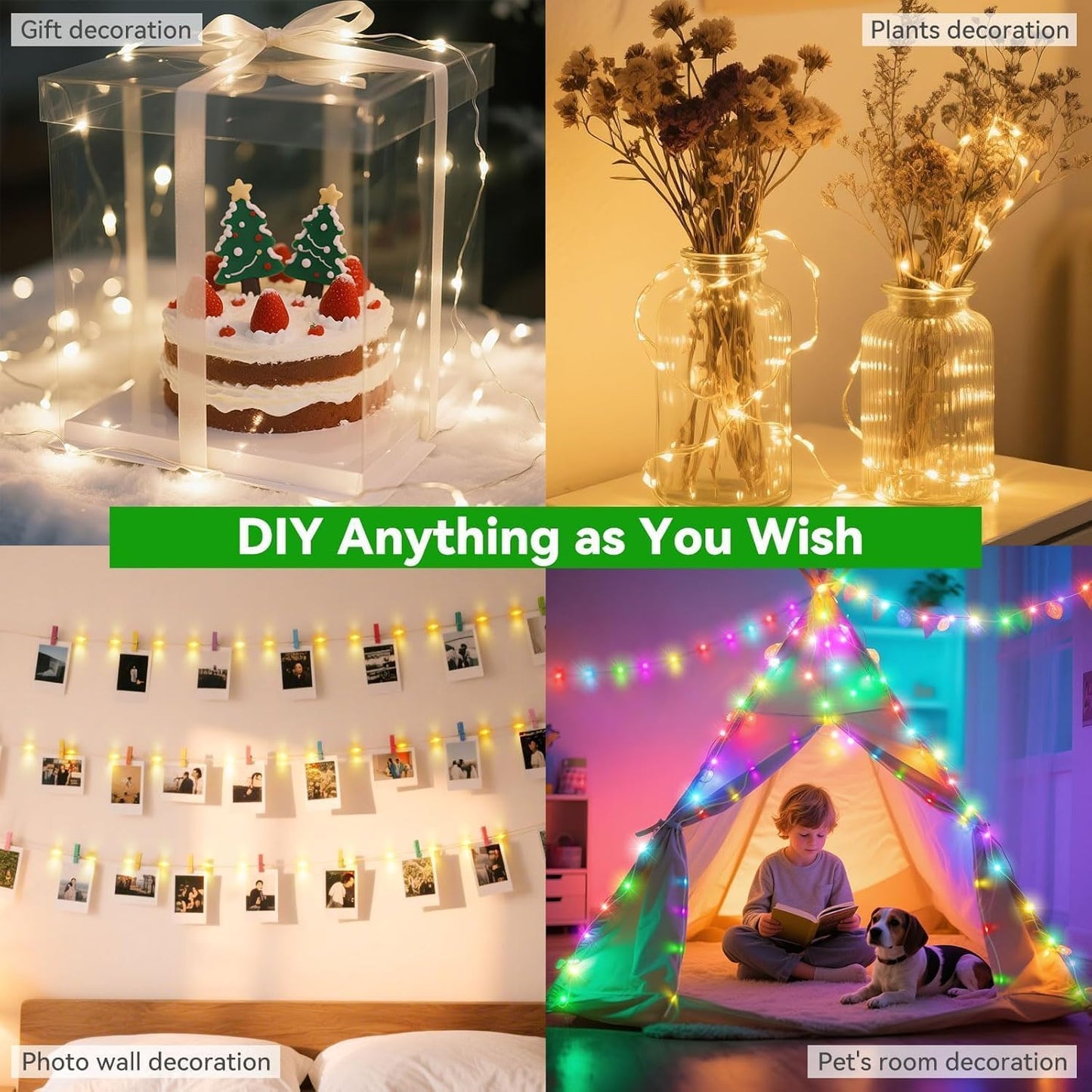 200 66 35 4th Lovelite LED Fairy Lights Color Changing, FT Colors of July Fairy Lights with Remote, Red White and Blue